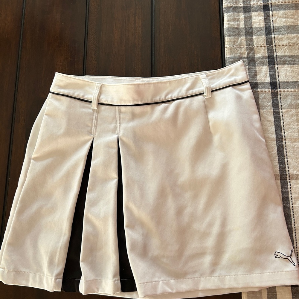 White Pleated Skort with Black Trim